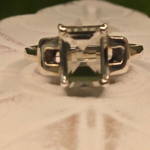 Emerald Cut Aquamarine Sterling Ring Size 8.5